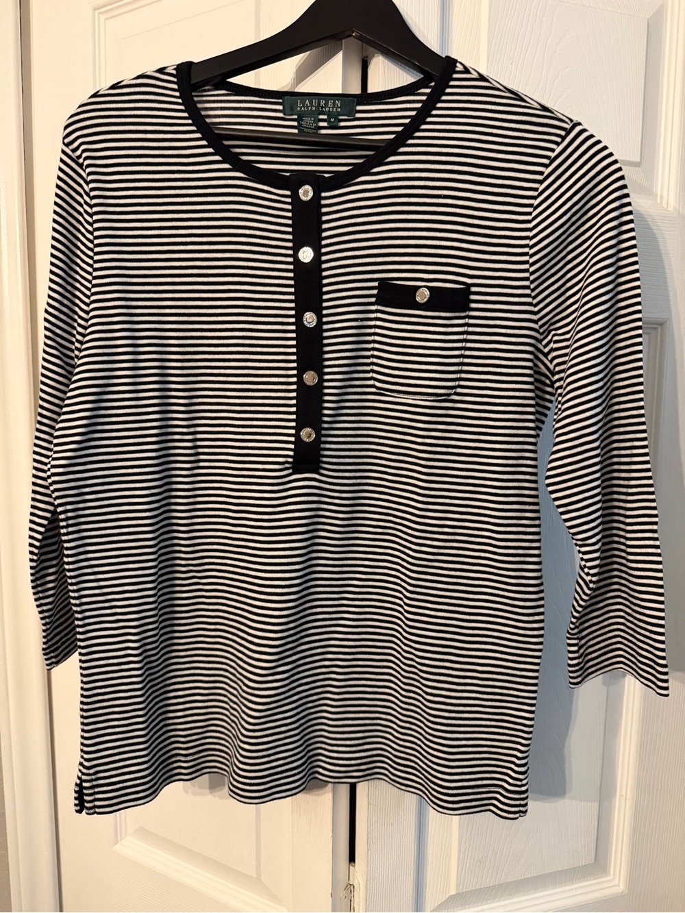Lauren Ralph Lauren Black & White Striped Long Sleeve Top